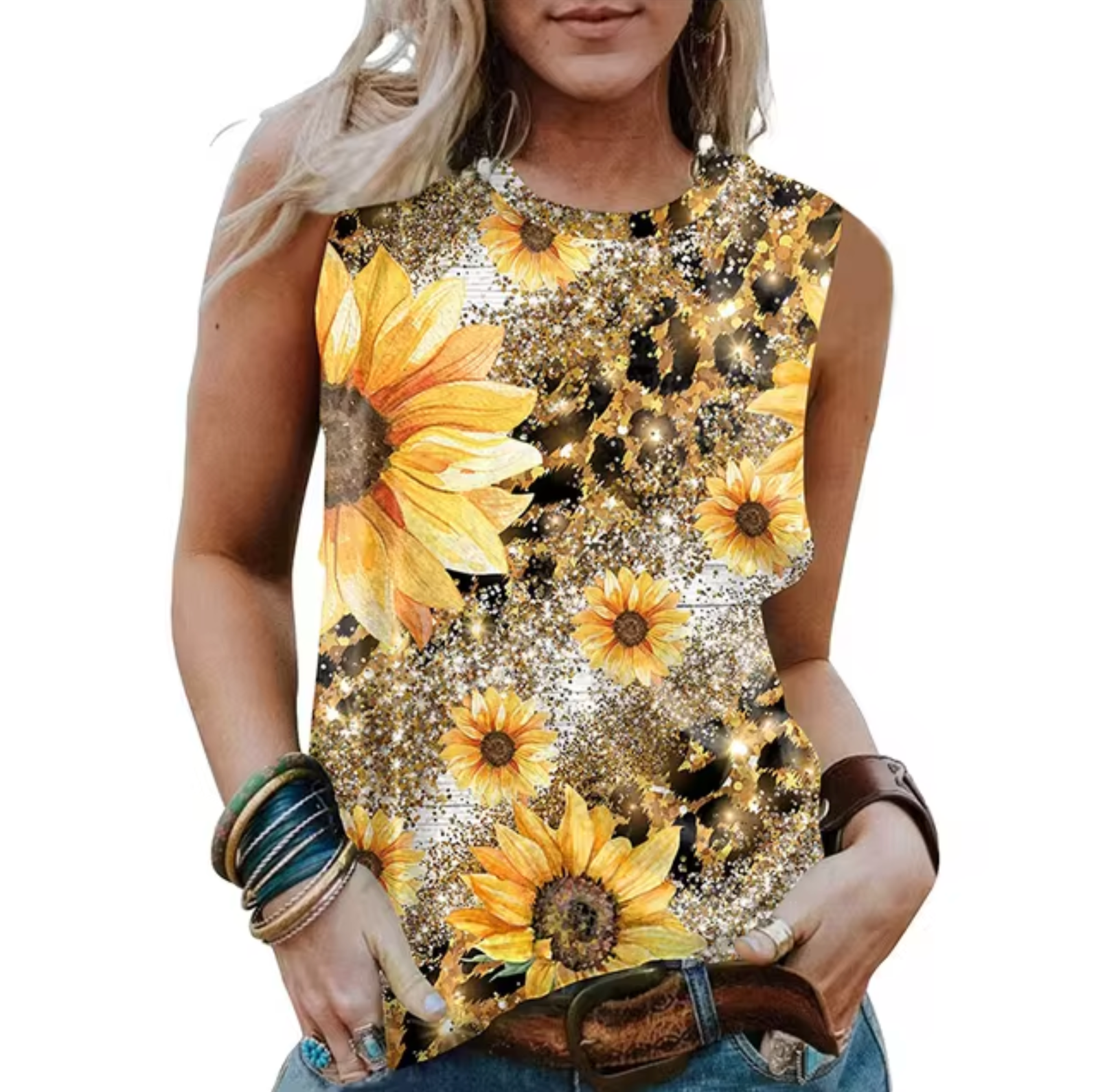 Avrielle – Tanktop mit Sonnenblumen-Print