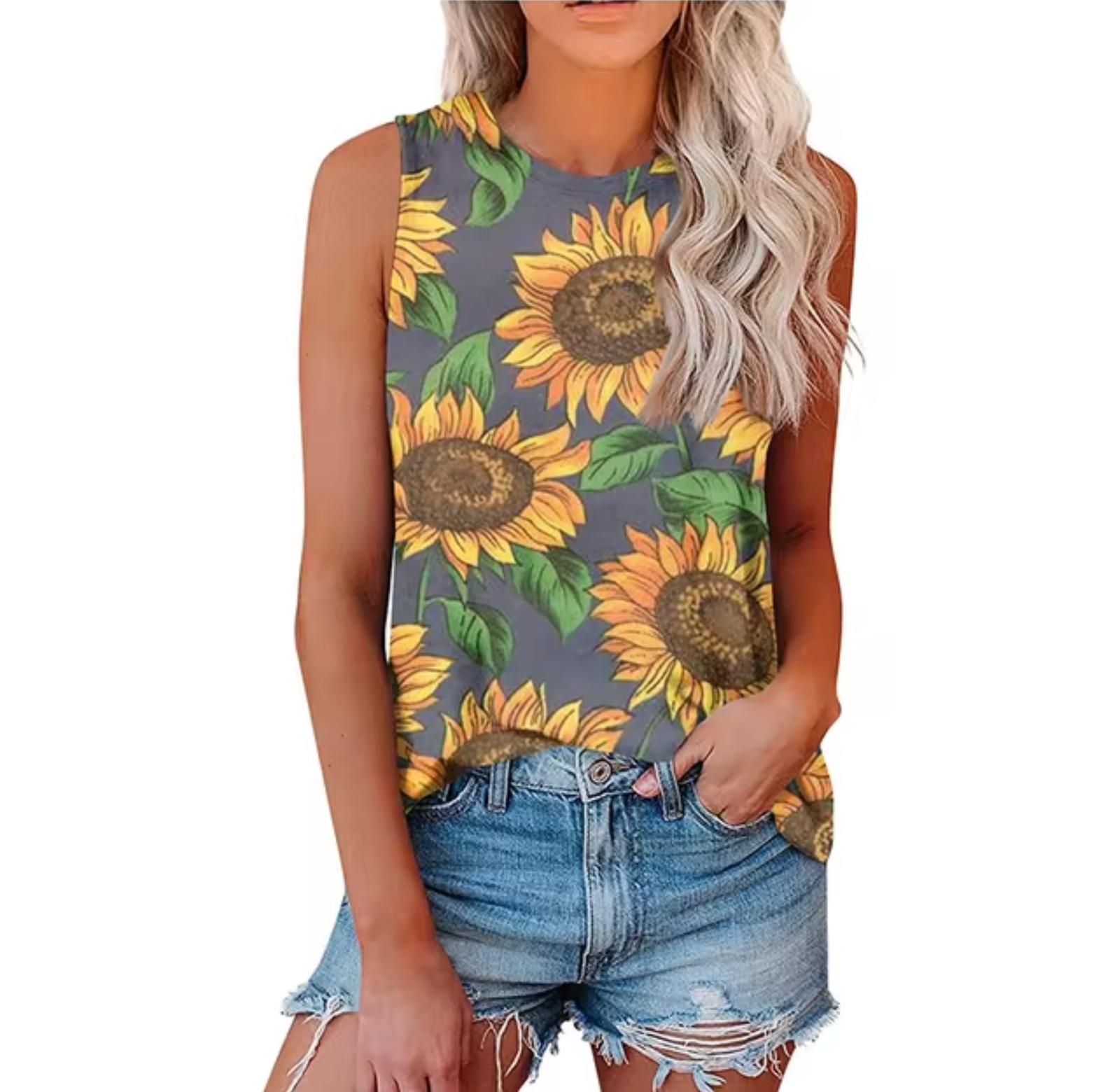 Avrielle – Tanktop mit Sonnenblumen-Print