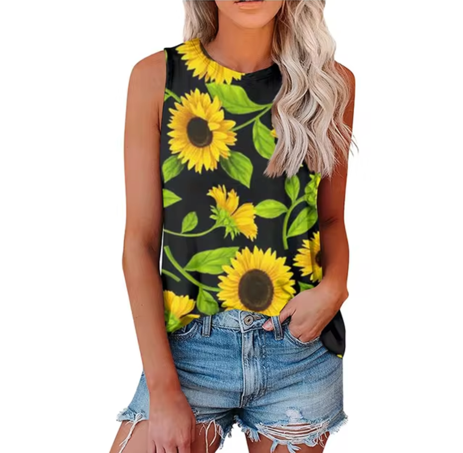 Avrielle – Tanktop mit Sonnenblumen-Print
