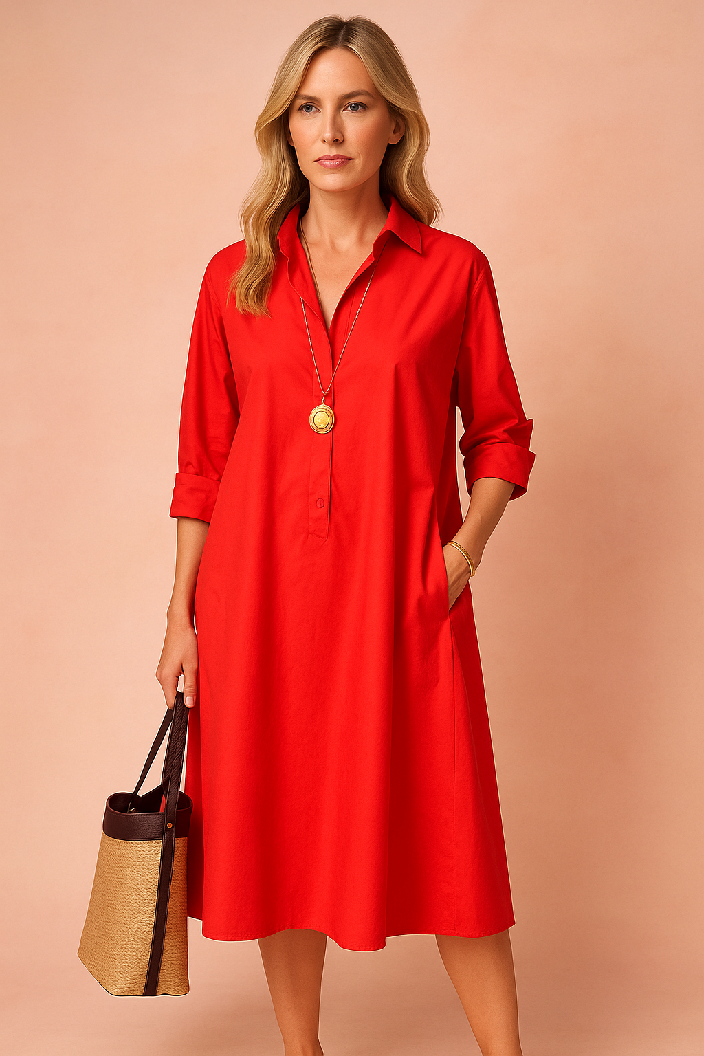 Amara | Minimalistisches, locker sitzendes Hemdkleid mit Taschen 0