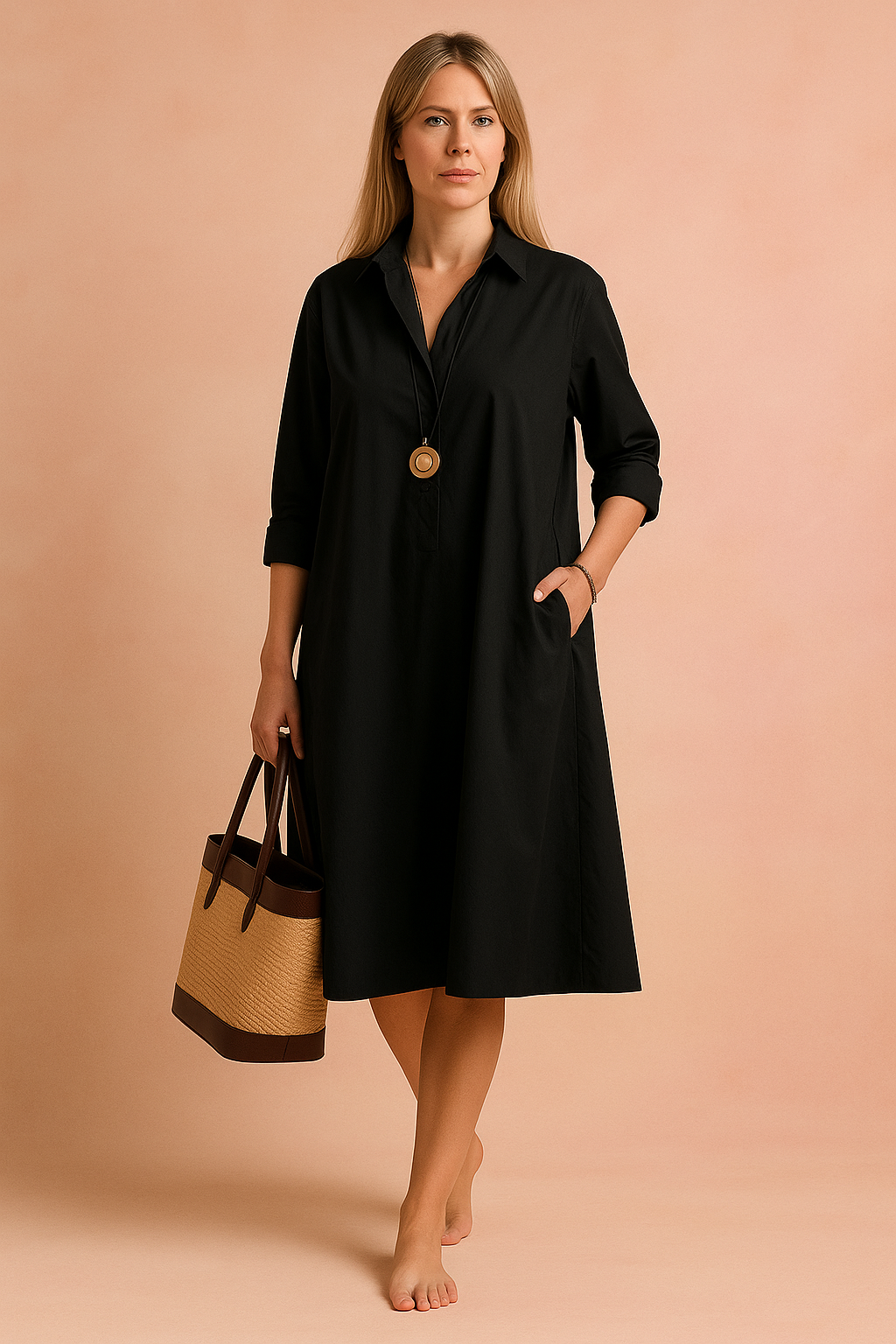 Amara | Minimalistisches, locker sitzendes Hemdkleid mit Taschen 1